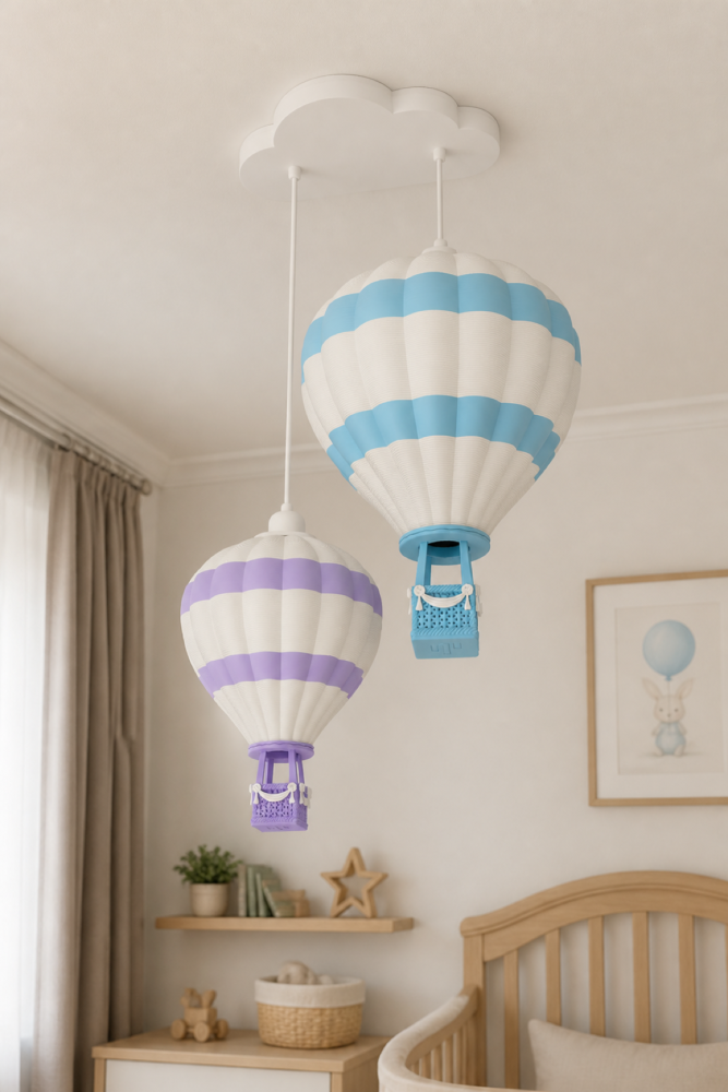 2'li Sıcak Hava Balonu Avize - Çocuk Odası Avizesi