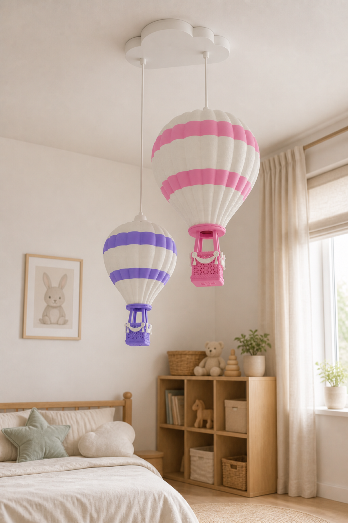 Pudra Pembe - Lila 2'li Sıcak Hava Balonu Avize yandan görünüm