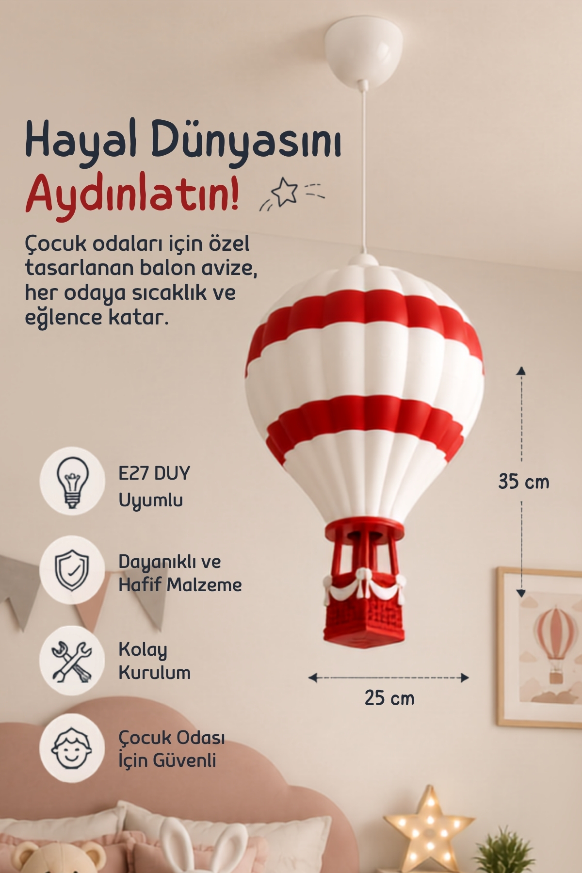 Kırmızı Sıcak Hava Balonu Avize genel görünüm