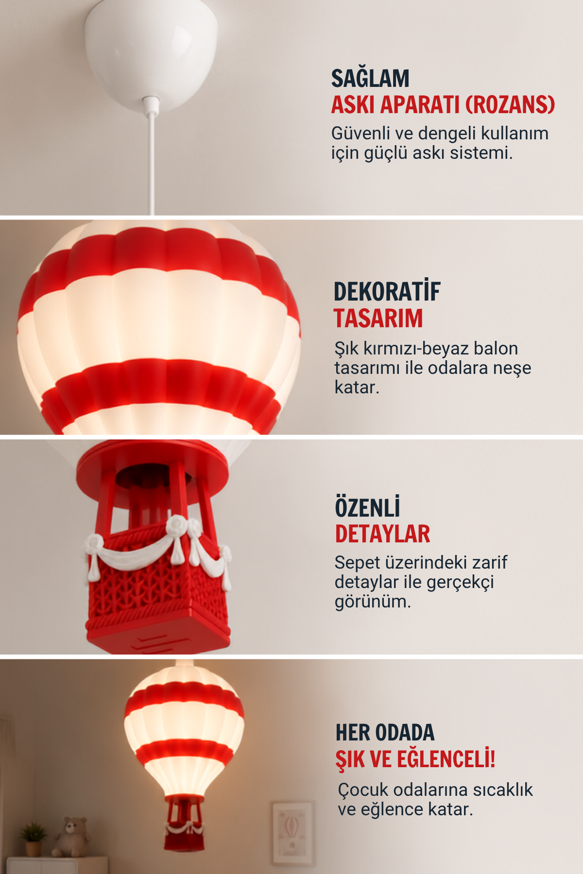 Sıcak Hava Balonu Avize - Çocuk Odası Avizesi