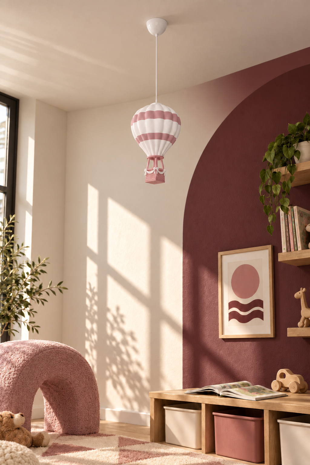 Pudra Pembe Sıcak Hava Balonu Avize kemerli duvarlı oyun odasında